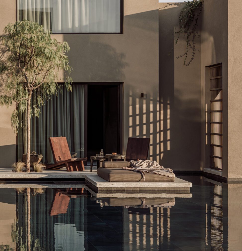 Shimmering lagoon of Casa Cook Samos looking at the Swim up rooms