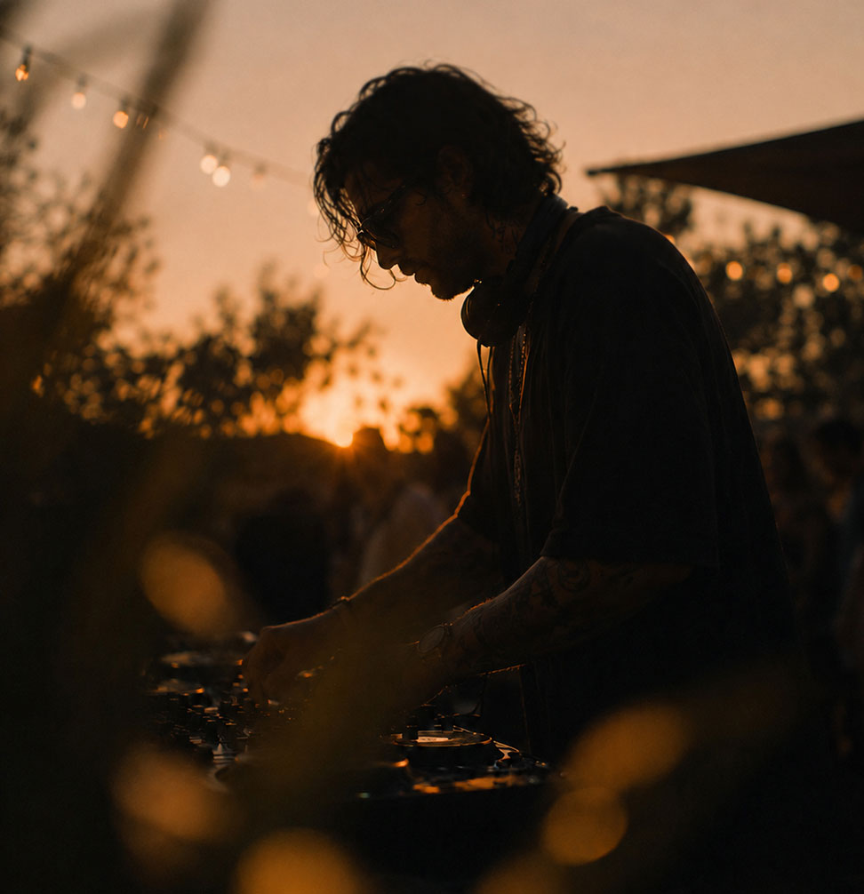 People dancing together in the sunset light